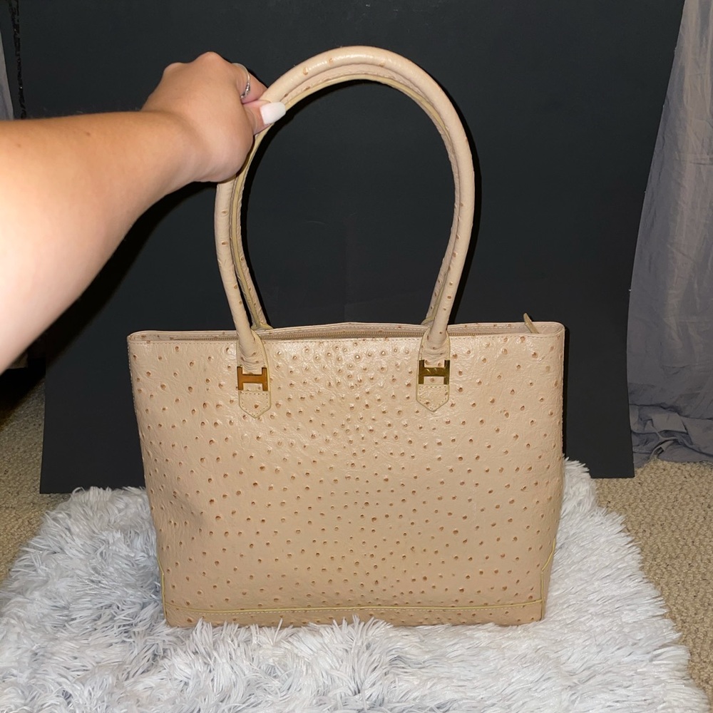 Ashneil Cream Ostrich Small Tote Bag